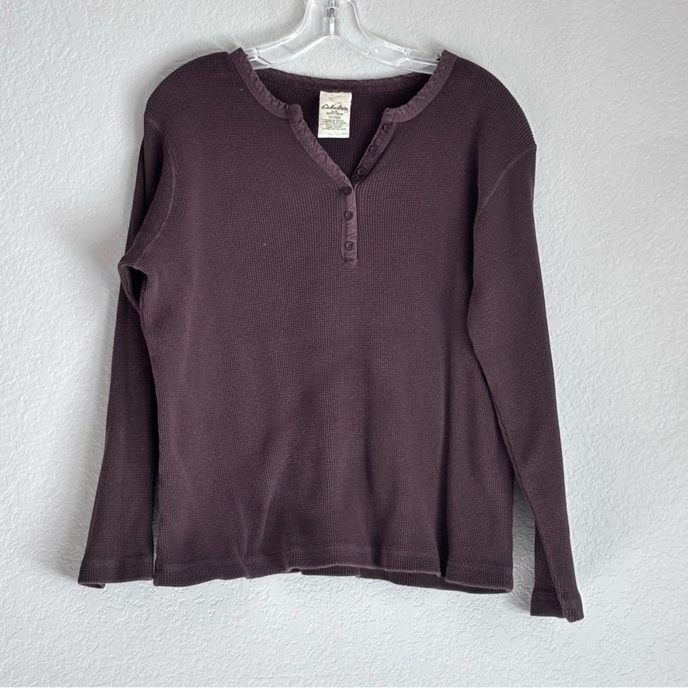 Cabela's Women's Long Sleeve Brown v-neck Henley Top L
